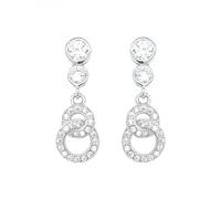 Faith Sterling Silver Sterling Silver Double Rubover Stone & CZ Circles Drop Earrings 24x8mm