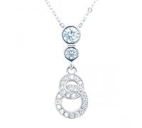 Faith Sterling Silver Sterling Silver Double Rubover Stone & CZ Circles Drop Necklace 23x8mm, 16-18"