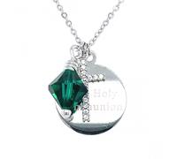 Faith Sterling Silver Sterling Silver First Holy Communion, CZ Cross & May Birthstone Necklace 15x15mm, 16-18"