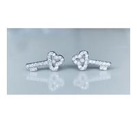Faith Sterling Silver Sterling Silver Full Claw Set CZ Key with Centre CZ Stud Earrings 13x6mm