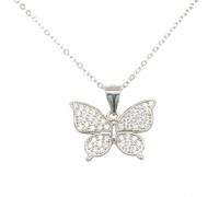 Faith Sterling Silver Sterling Silver Full CZ Butterfly Necklace 12x18mm, 16-18"