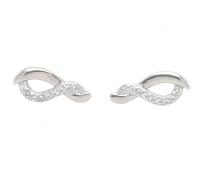 Faith Sterling Silver Sterling Silver Half CZ, Half Plain Wave Twist 5x13mm Stud Earrings