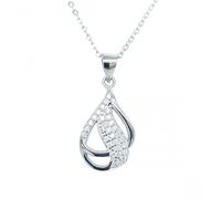 Faith Sterling Silver Sterling Silver Half CZ, Half Plain Wave Twist Necklace 18x12mm, 16-18"