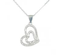Faith Sterling Silver Sterling Silver Half CZ Open Heart with Half CZ Heart Inside Necklace 16x14mm, 16-18"