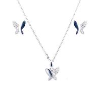 Faith Sterling Silver Sterling Silver Half CZ Pave Set Butterfly Necklace & Earrings Set 8x9mm, 16-18"