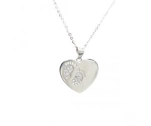 Faith Sterling Silver Sterling Silver Heart with Stone CZ Footprints Necklace 17x19mm, 16-18"