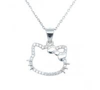 Faith Sterling Silver Sterling Silver Hello Kitty CZ Outline with Plain Bow Necklace 17x18mm, 16-18"