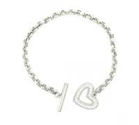 Faith Sterling Silver Sterling Silver Kids Belcher Link Pave Open Heart & T-Bar Bracelet 16+1.5cm