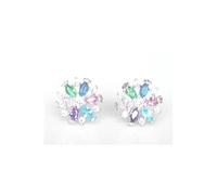 Faith Sterling Silver Sterling Silver Kids Multicolour CZ Flower with CZ Floating Halo 9mm x 9mm Stud Earrings