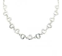 Faith Sterling Silver Sterling Silver Kids Part Plain Part CZ Open Heart Link Extendable Necklace 34.5cm + 5.5cm