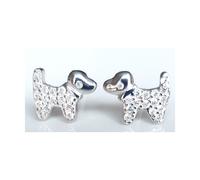 Faith Sterling Silver Sterling Silver Kids Plain Head & CZ Body Dog Stud 9mm x 8mm Earrings