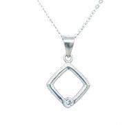 Faith Sterling Silver Sterling Silver Kite Diamond with Single CZ Necklace 13x13mm, 16-18"