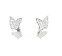 Faith Sterling Silver Sterling Silver Large CZ Butterfly with Small Plain Butterfly Drop 5x10mm Stud Earrings