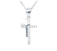 Faith Sterling Silver Sterling Silver Large CZ Cross with Small Plain Cross Top Left Necklace 16x10mm, 16-18"