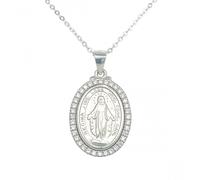 Faith Sterling Silver Sterling Silver Large Miraculous Medal with CZ Surround Necklace 20x15mm, 16-18"