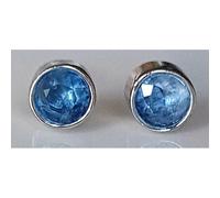 Faith Sterling Silver Sterling Silver MARCH Aquamarine Birthstone Rubover Round Earrings 4x4mm