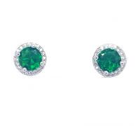 Faith Sterling Silver Sterling Silver MAY Emerald Birthstone Halo Earrings