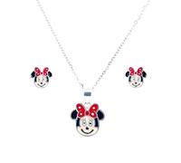 Faith Sterling Silver Sterling Silver Minnie Mouse Enamel Necklace & Earrings Set 7x8mm, 12x13mm, 16-18"