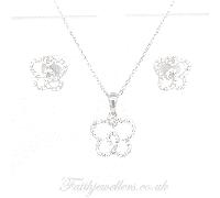 Faith Sterling Silver Sterling Silver Open CZ Outline with Centre Twist Butterfly Earrings & Pendant Set 13x11mm