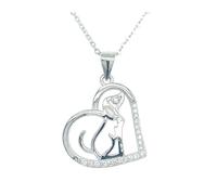 Faith Sterling Silver Sterling Silver Part CZ Open Heart with Plain Dog Outline Centre Necklace 18mm, 16-18"