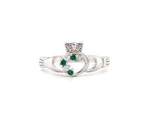 Faith Sterling Silver Sterling Silver Part Green & White CZ Open Claddagh Ring