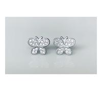 Faith Sterling Silver Sterling Silver Pave Rubover Rounded Edge Butterfly Stud Earrings 7x9mm