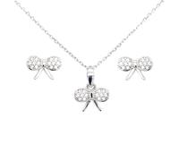 Faith Sterling Silver Sterling Silver Pave Set Rubover Bow Pendant & Stud Earrings 9x6mm