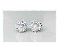 Faith Sterling Silver Sterling Silver Pearl Centre with Claw Set CZ Halo Stud Earrings 8x8mm