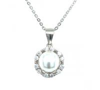 Faith Sterling Silver Sterling Silver Pearl Centre with CZ Flower Halo Necklace 11mm, 16-18"