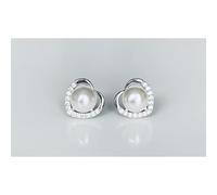 Faith Sterling Silver Sterling Silver Pearl Centre with Part Plain, Part CZ Heart Outline Stud Earrings 10x10mm