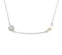 Faith Sterling Silver Sterling Silver Pearl & CZ Round Halo Fine Extendable Necklace 40cm + 3.5cm
