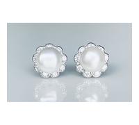 Faith Sterling Silver Sterling Silver Pearl with Beaded Edge CZ Petals Stud Earrings 8x8mm