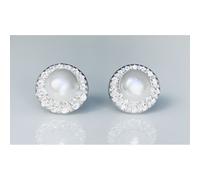 Faith Sterling Silver Sterling Silver Pearl with Claw Set CZ Halo Stud Earrings 8x8mm