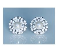 Faith Sterling Silver Sterling Silver Pearl with CZ Double Floating Halo Stud Earrings 12x12mm