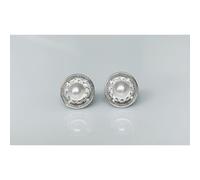 Faith Sterling Silver Sterling Silver Pearl with CZ Halo & Floating Plain Circle Surround Stud Earrings 8x8mm