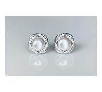 Faith Sterling Silver Sterling Silver Pearl with CZ Twist Halo Stud Earrings 9x9mm