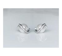 Faith Sterling Silver Sterling Silver Pearl with Front CZ Wave Stud Earrings 11x8mm