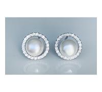 Faith Sterling Silver Sterling Silver Pearl with Off-Centre CZ Halo Stud Earrings 10x10mm