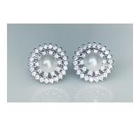 Faith Sterling Silver Sterling Silver Pearl with Patterned Surround & Claw Edge Halo Stud Earrings 11x11mm