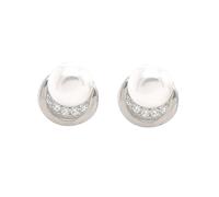 Faith Sterling Silver Sterling Silver Pearl with Top CZ Halo & Rubover Edge 8x8mm Stud Earrings
