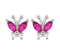 Faith Sterling Silver Sterling Silver Pink & White CZ Butterfly Kids Stud Earrings 9x9mm