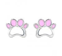 Faith Sterling Silver Sterling Silver Pink & White Enamel Paw Kids Stud Earrings 6x7mm