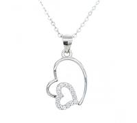 Faith Sterling Silver Sterling Silver Plain Angle Heart with CZ Inner Heart Necklace 16x13mm, 16-18"