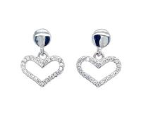 Faith Sterling Silver Sterling Silver Plain Circle Stud with CZ Open Heart 16mmx13mm Drop Earrings