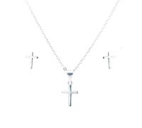 Faith Sterling Silver Sterling Silver Plain Cross Necklace & Earrings Set 8x6mm, 10x8mm, 16-18"
