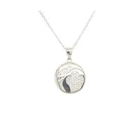 Faith Sterling Silver Sterling Silver Plain Disc with Love Script & Pave 4 Leaf Clover Necklace 17x15mm, 16-18"