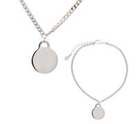 Faith Sterling Silver Sterling Silver Plain Hanging Disc Curb Link Necklace & Bracelet Set 1.2 x 1.6cm, 17cm + 3cm, 16-18"