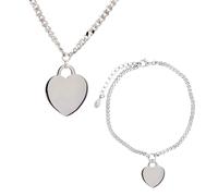 Faith Sterling Silver Sterling Silver Plain Hanging Heart Curb Link Necklace & Bracelet Set 1.3 x 1.6cm, 16.5cm + 3cm, 16-18"