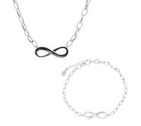 Faith Sterling Silver Sterling Silver Plain Infinity Belcher Link Necklace & Bracelet Set 2.2 x 0.7cm, 17cm + 3cm, 16-18"