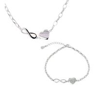 Faith Sterling Silver Sterling Silver Plain Infinity & Heart Belcher Link Necklace & Bracelet Set 1.7 x 0.5cm, 1 x 1cm, 17cm + 3cm, 16-18&quot